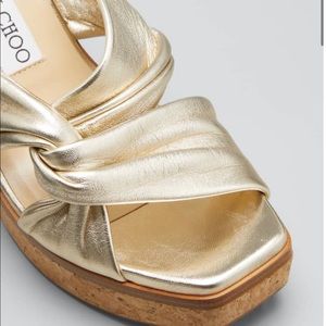 Authentic Jimmy Choo Narissa Metallic Champagne/Gold Wedge